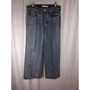 9th & Main Jeans Womens 16 Blue Wide Leg Rhinestone Stud Embellished Denim